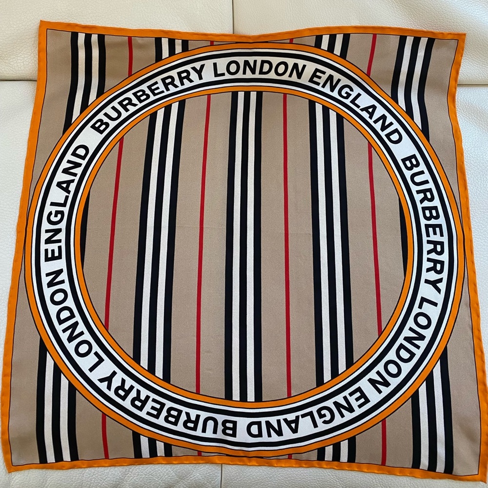 Burberry Icon Stripe and Logo Silk Square Scarf